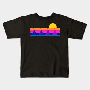 Retro Synthwave Style Sailboat Sunset Kids T-Shirt